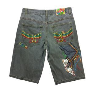 Mens coogi denim shorts graphic embroidery Skater sz 36 Y2K